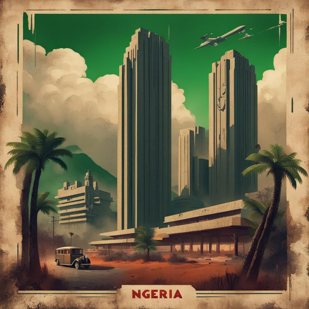 1920s Nigerian Propaganda Poster in Brutalist Style