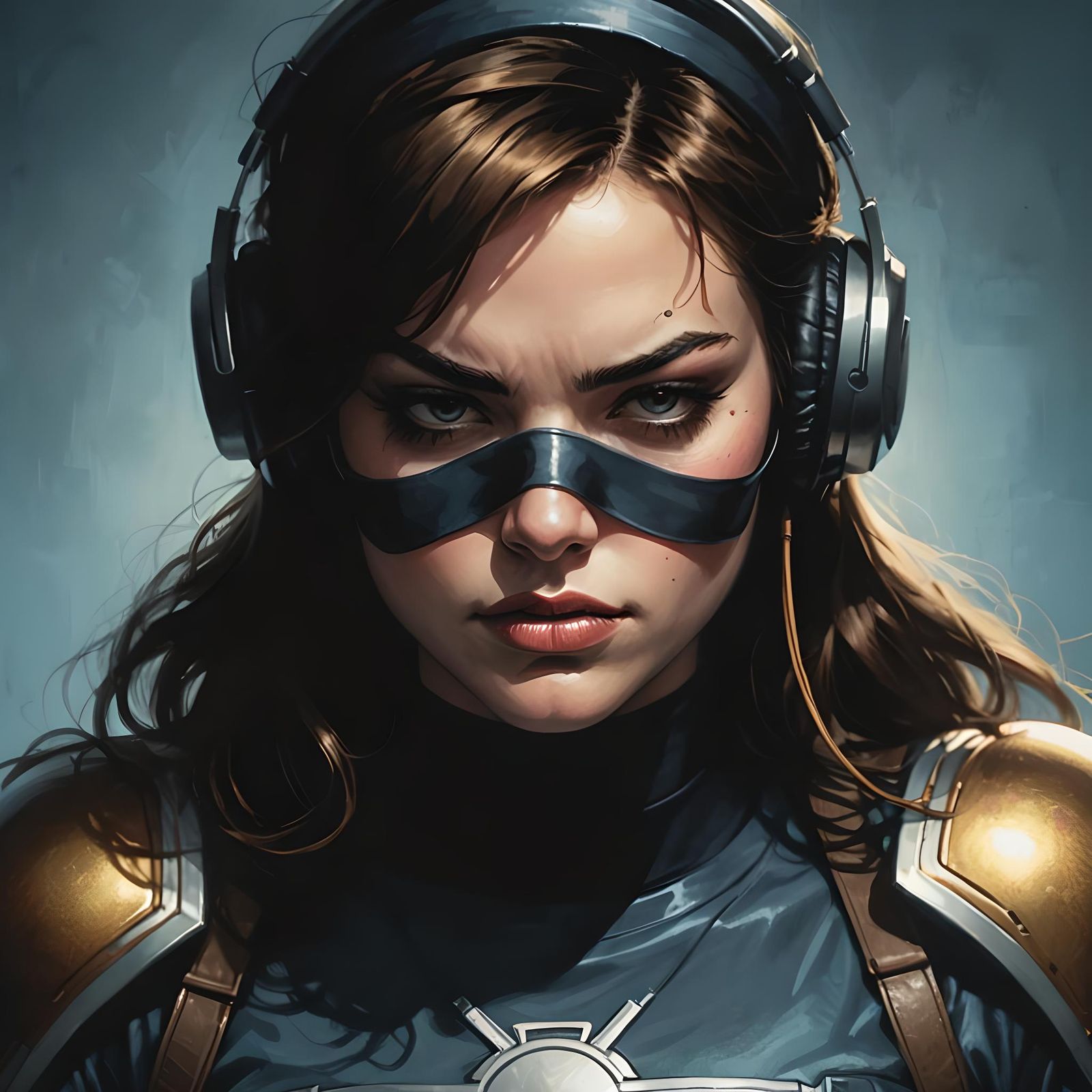 Chica en primer plano con los ojos vendados y auriculares