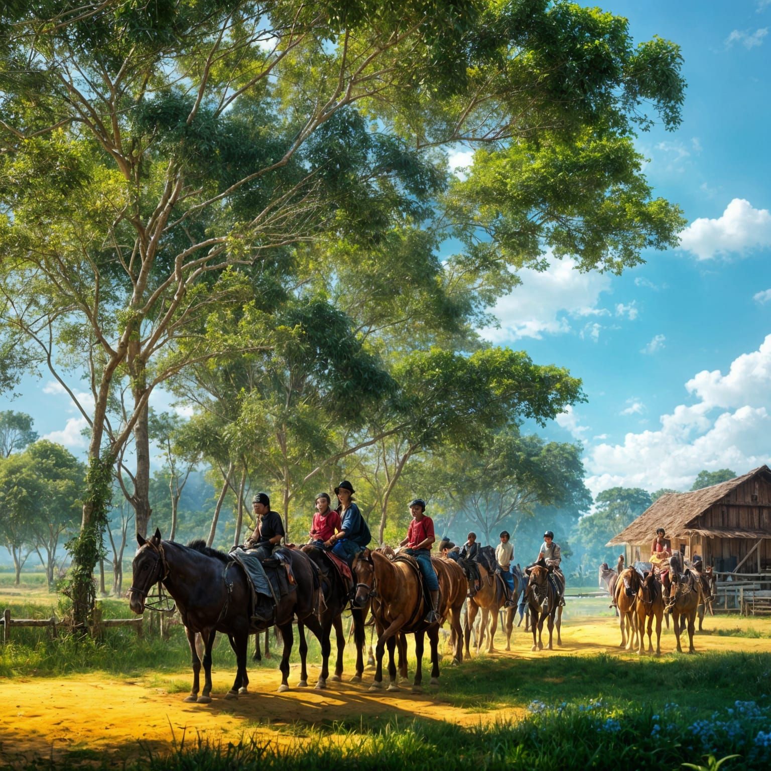 Kampong Kids Playing Horseback in Chloe Chang Style