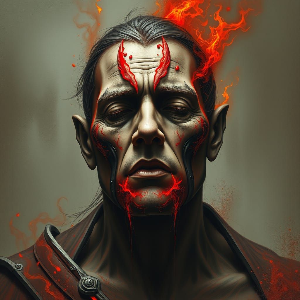 Surreal Portrait of Inner Turmoil in Painful Expression