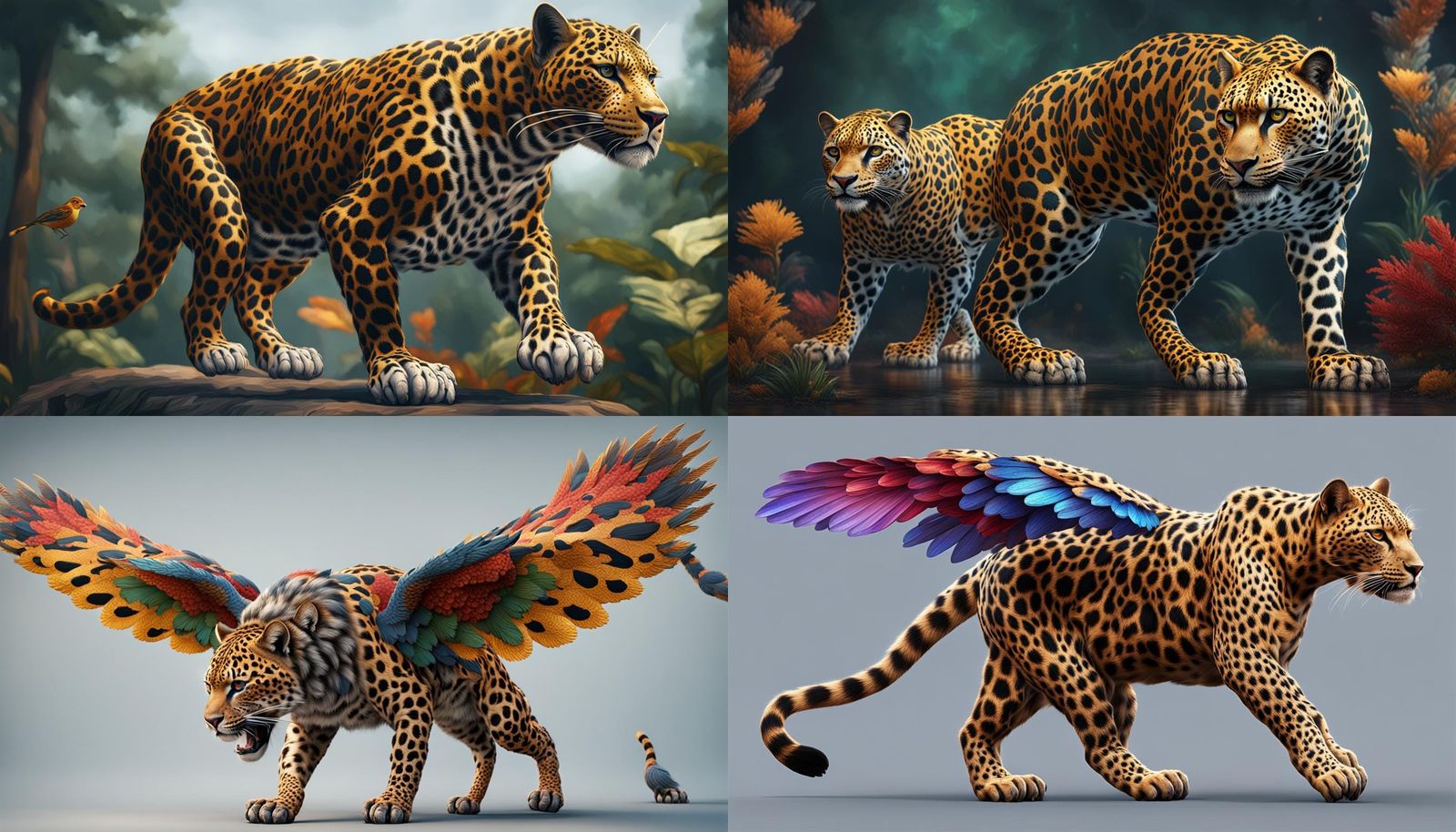 Four-Headed Winged Leopard in Photorealistic Style