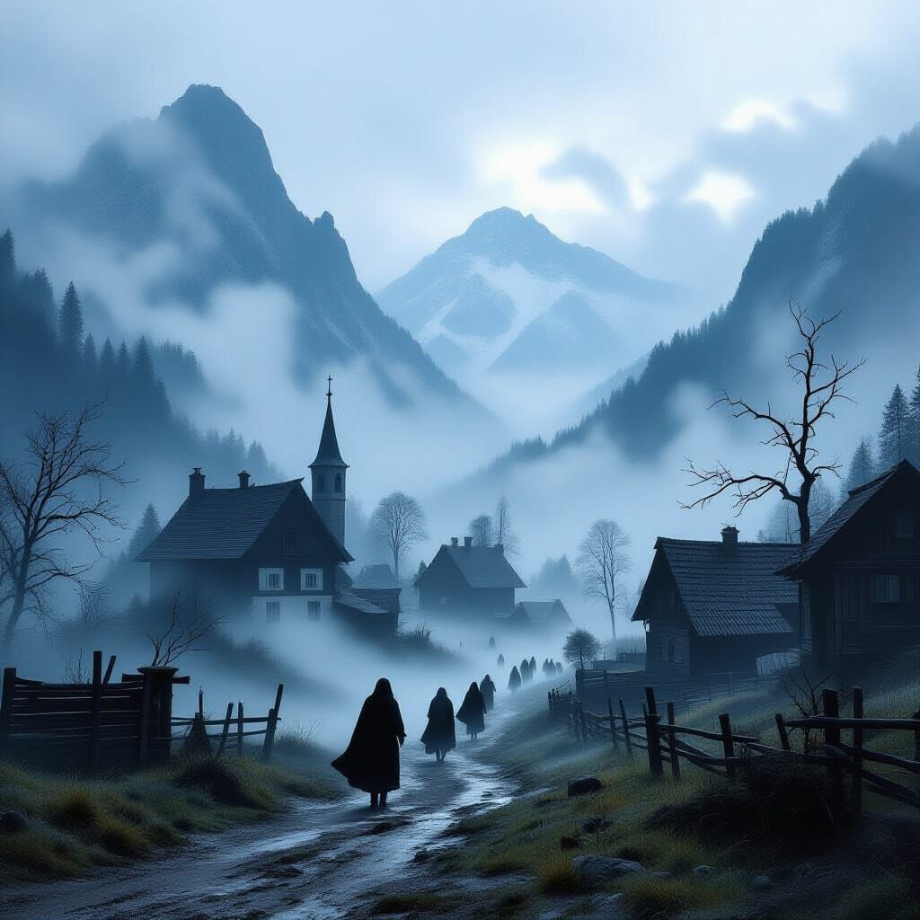Transylvanian Village in Eerie Mist, Caspar David Friedrich ...