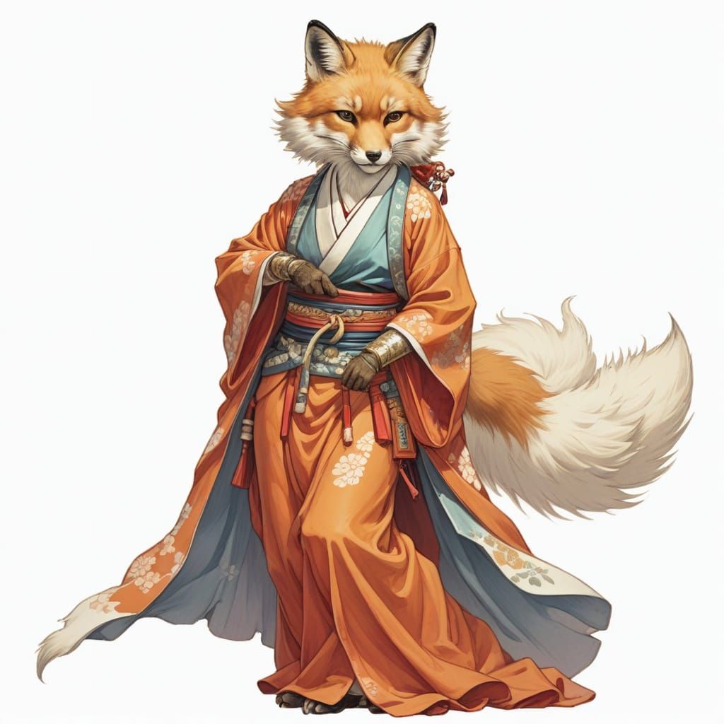 Heroic Fantasy Fox Lady in Japanese Attire