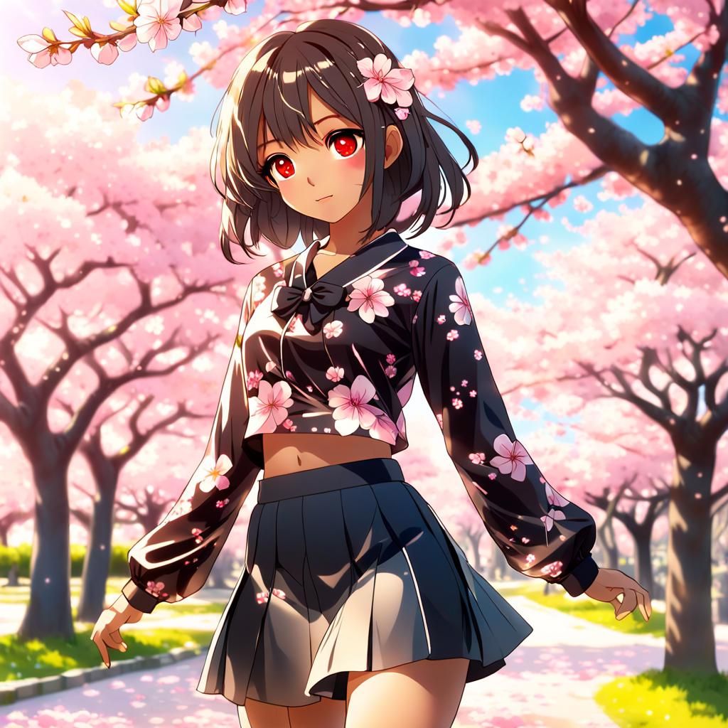 Anime Woman Under Cherry Blossom Tree