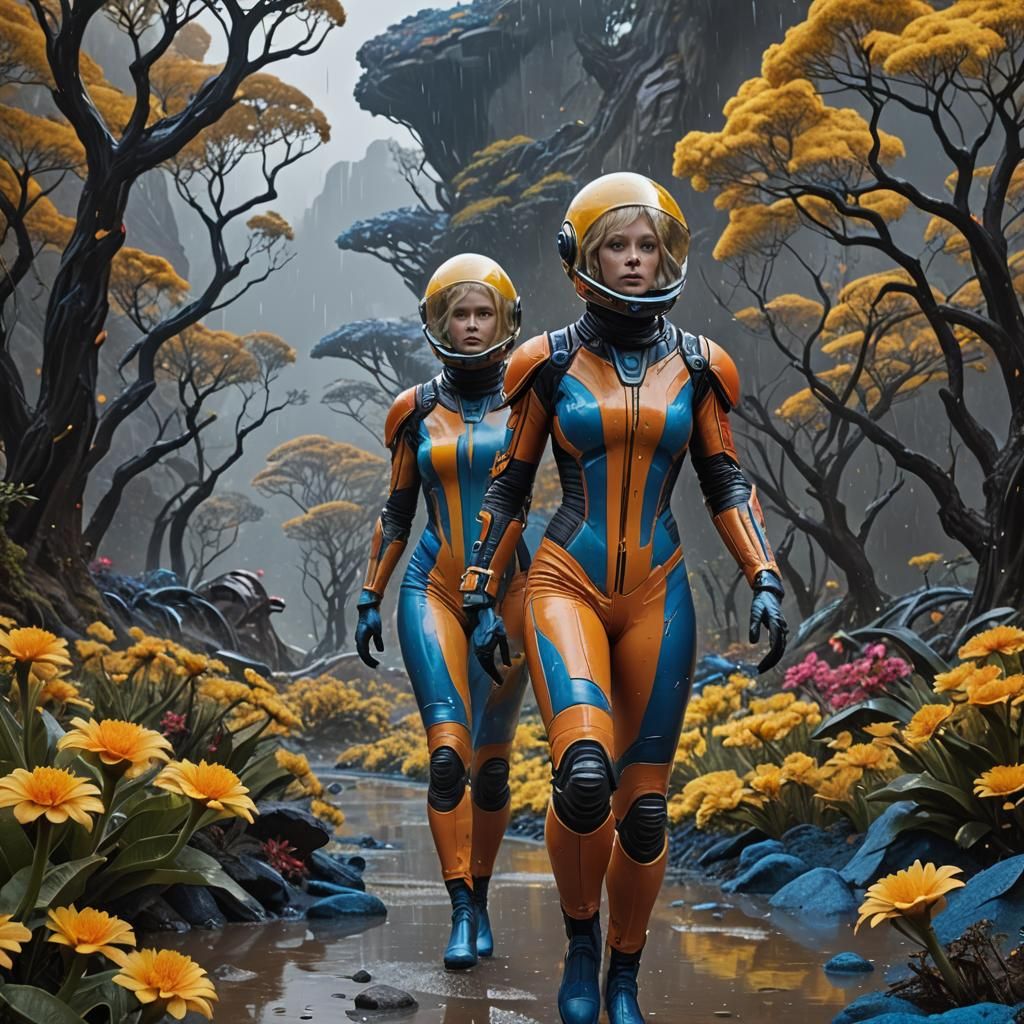 Alien Planet with Woman in Sci-Fi Landscape