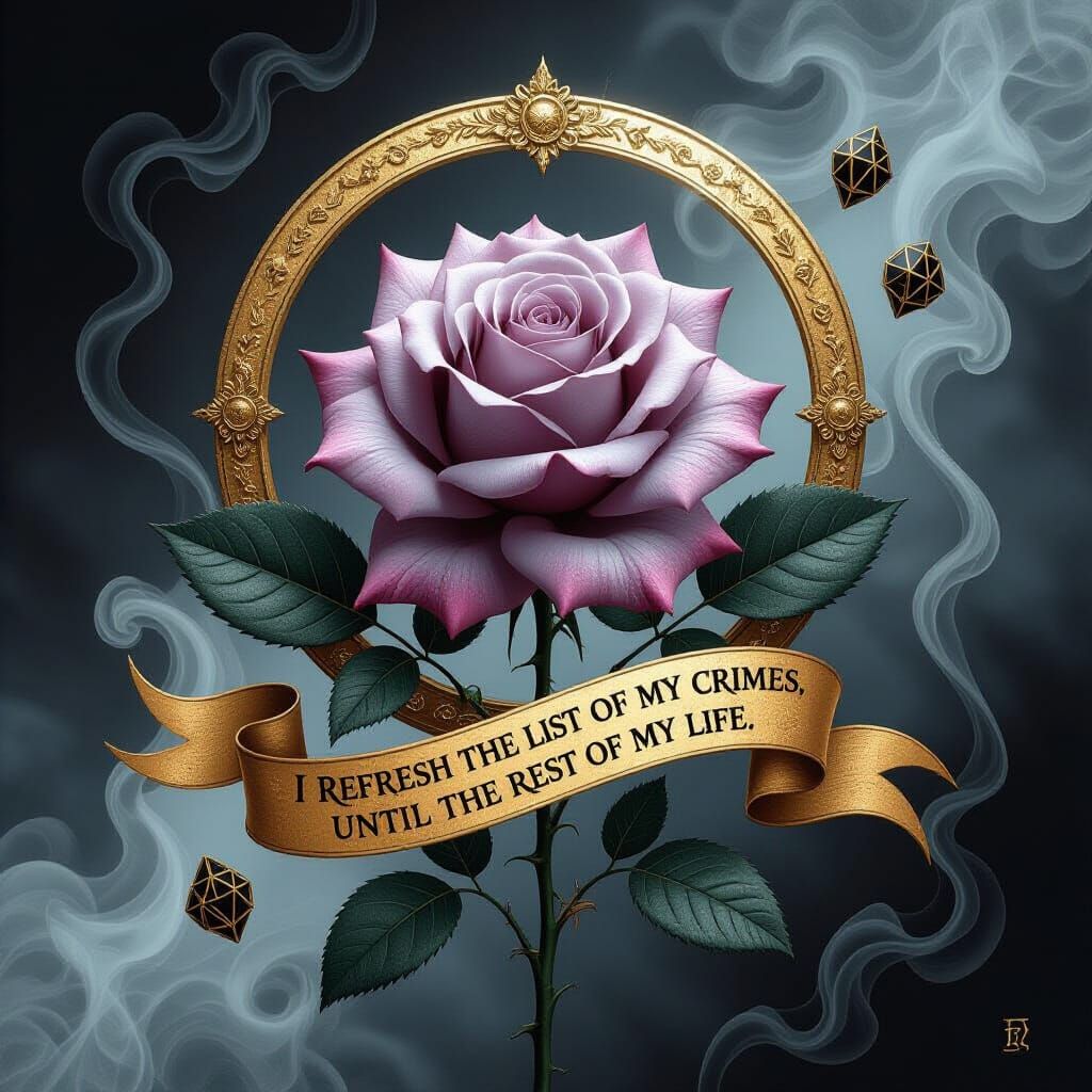 Ominous Rose with Golden Banner in Gothic Cyberpunk Style
