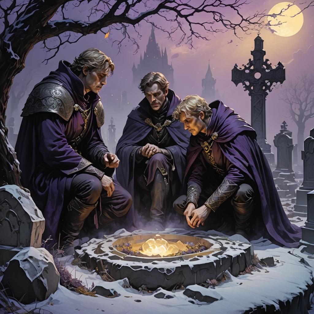 Hamlet and Magnus at King's Grave in Dark Fantasy Art