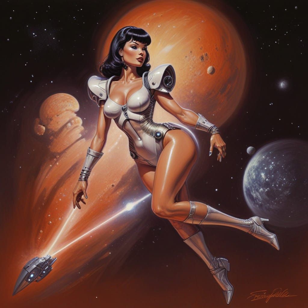 Sensual Retro Sci-Fi Goddess in Frazetta-Inspired Art