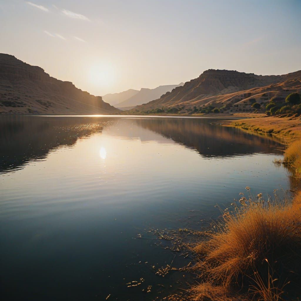 Vibrant Oil Painting of Gadisar Lake in Golden Hour