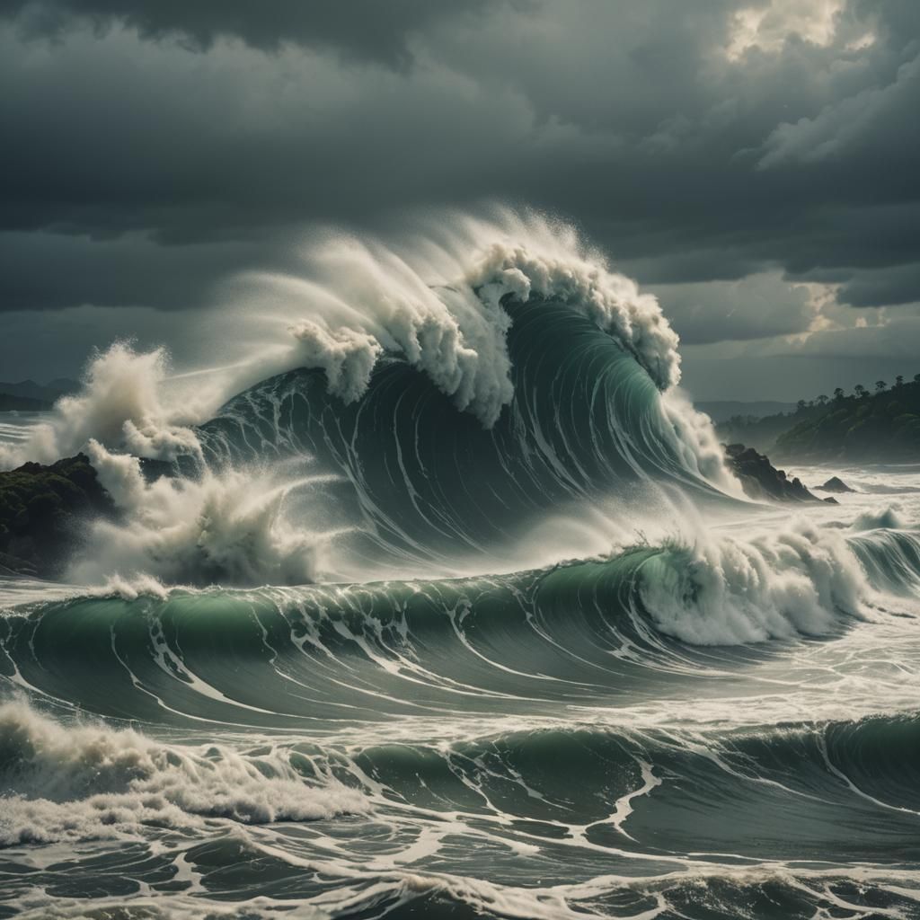 Dramatic Tsunami Engulfs World: Cinematic Film Still