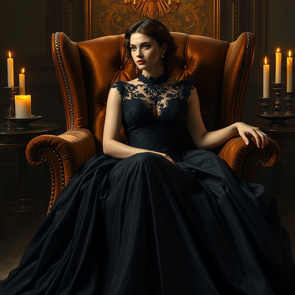 Elegant Woman in Luxury Evening Attire, Inspired by Golden A...