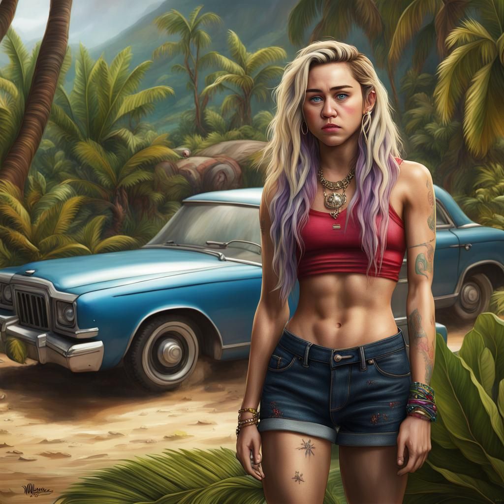 Hyperrealistic Miley Cyrus as Mal Portrait