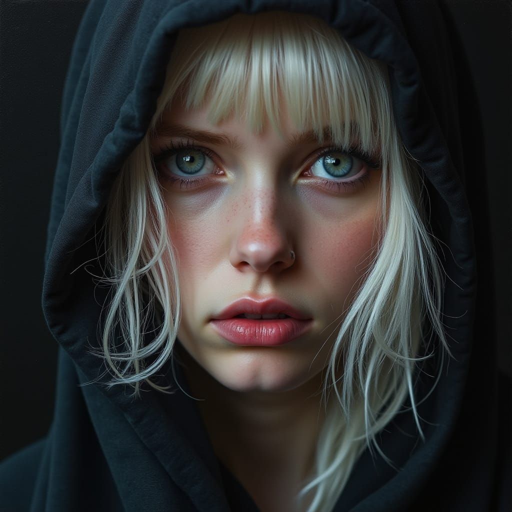 Dramatic Portrait of Albino Woman in Colored Pencil Style