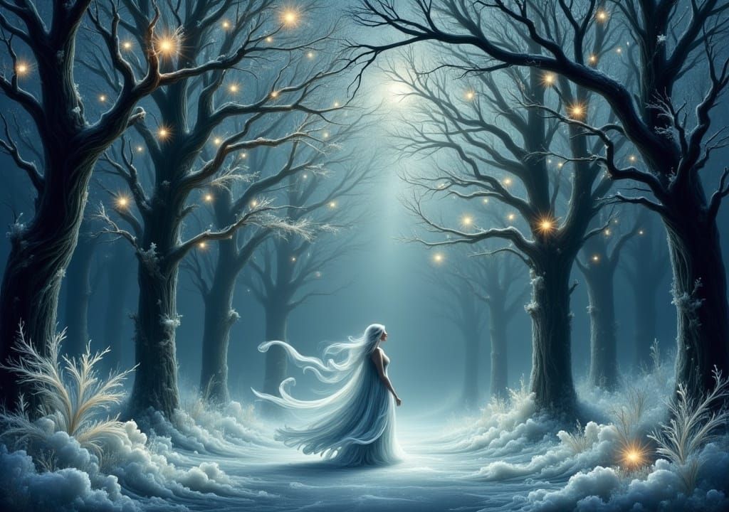 Enchanted Winter Night in Watercolor Style