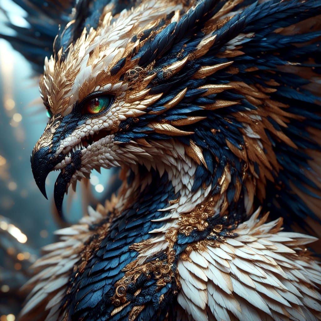 Anime Portrait of a Black Feathered Dragon