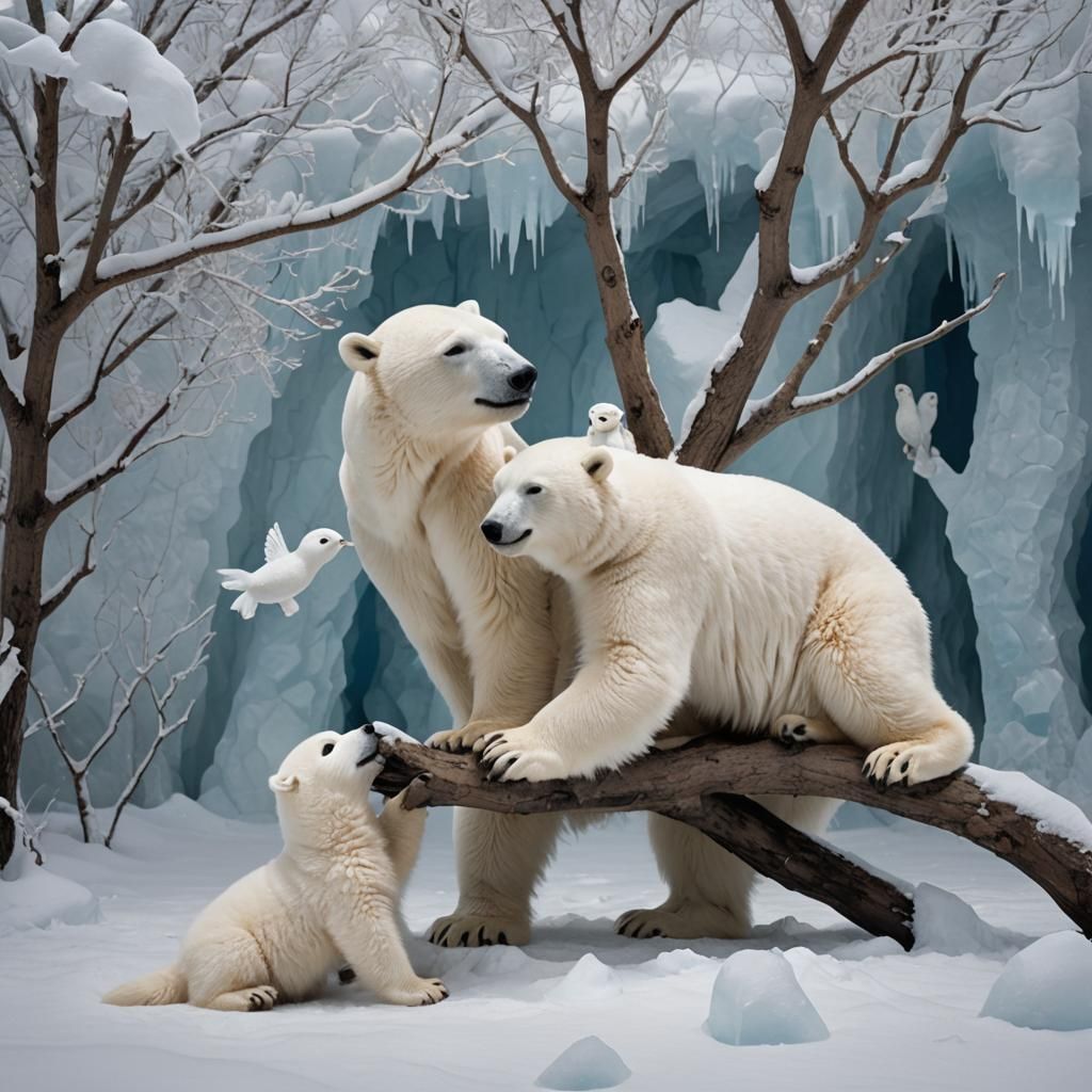 Icy Polar Bears Play in Winter Wonderland