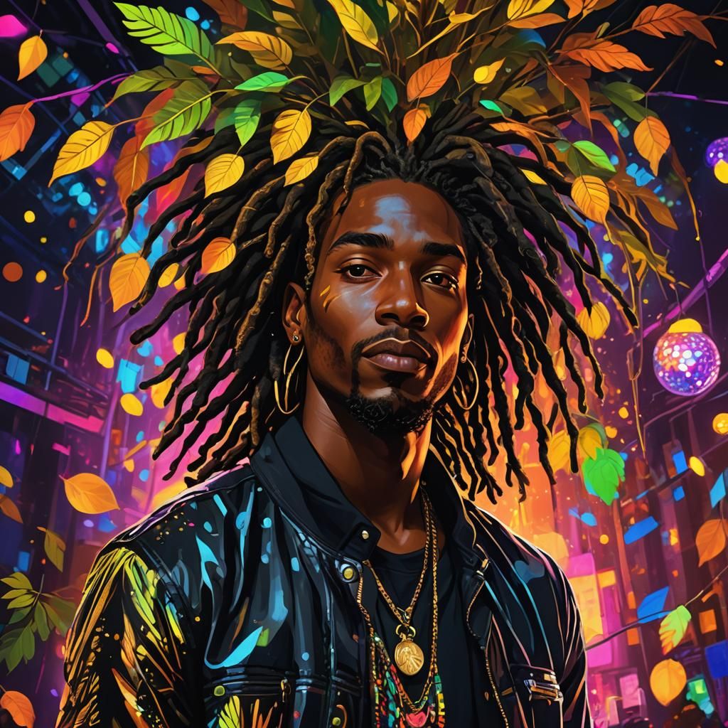 Stylish Man in Neon Nightclub: Digital Painting