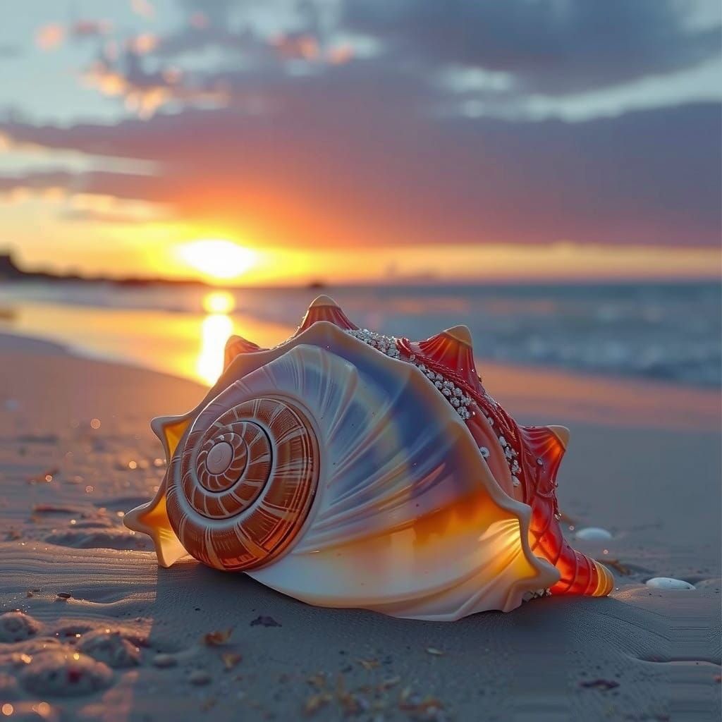 Cyberpunk Elf Amidst Iridescent Shells on Alien Beach