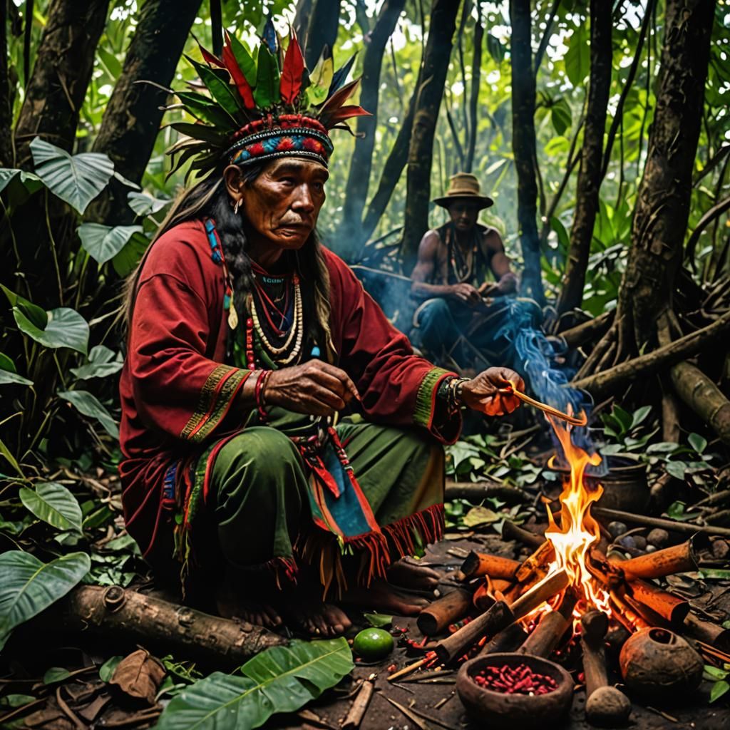 Yawanawá shaman preparing ayahuasca (part 1)