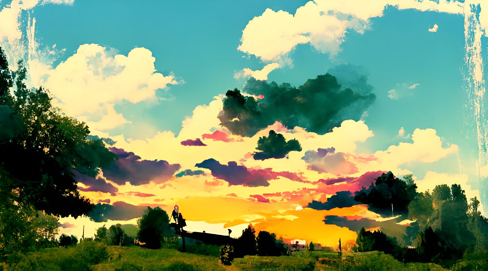 Vibrant Green and Gold Landscape on a Beautiful Day