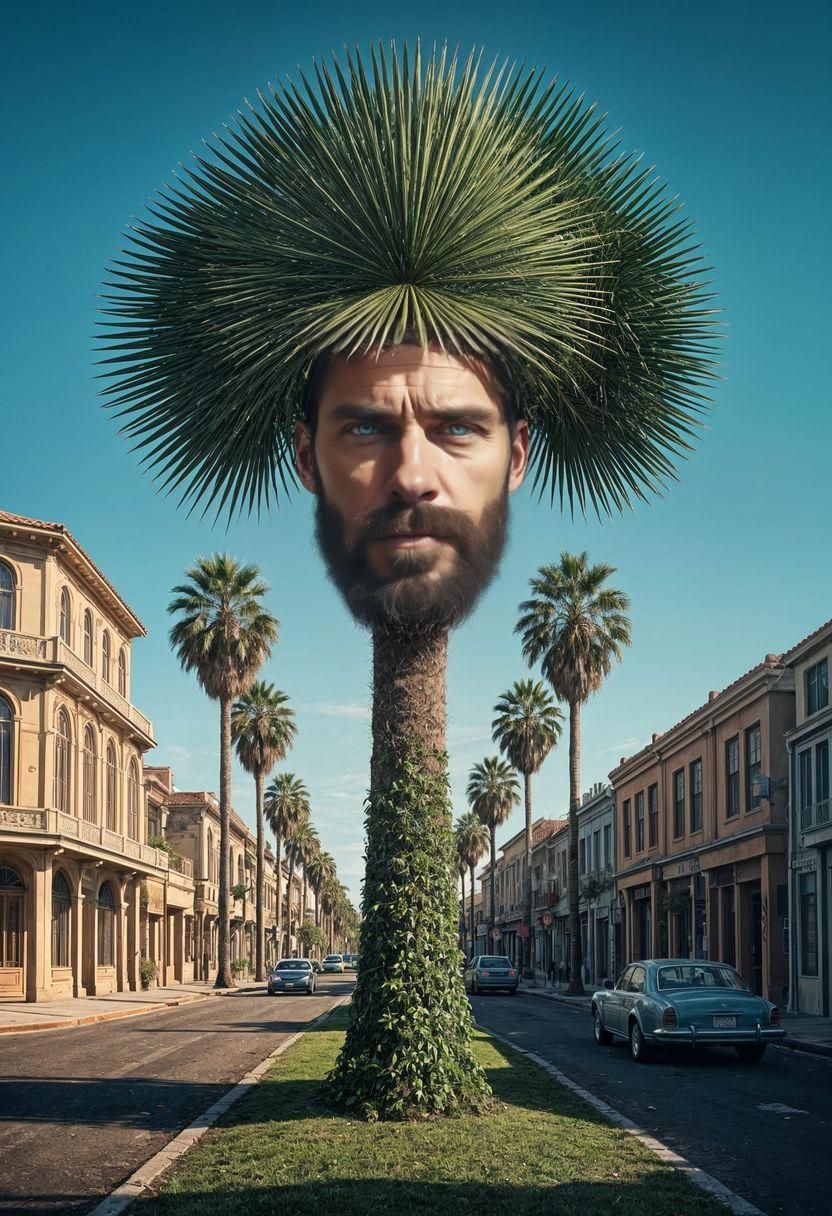 Surreal Palm Tree Man Digital Illustration