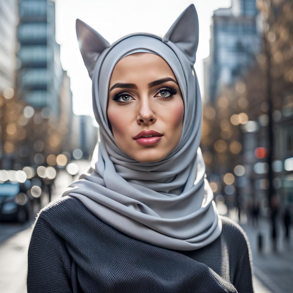 German Girl with Cat Ears in City Portrait
