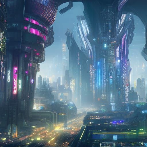 Cyberpunk Cityscape: Detailed Matte Painting