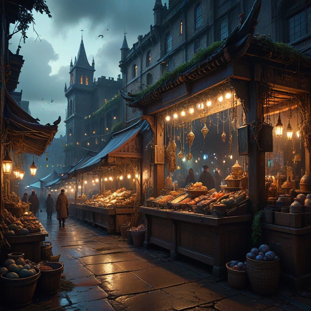 Ethereal Market Scene in Twilightcore Style