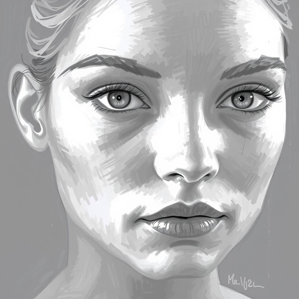 Melancholic Woman Portrait in Picasso's Blue Period Style