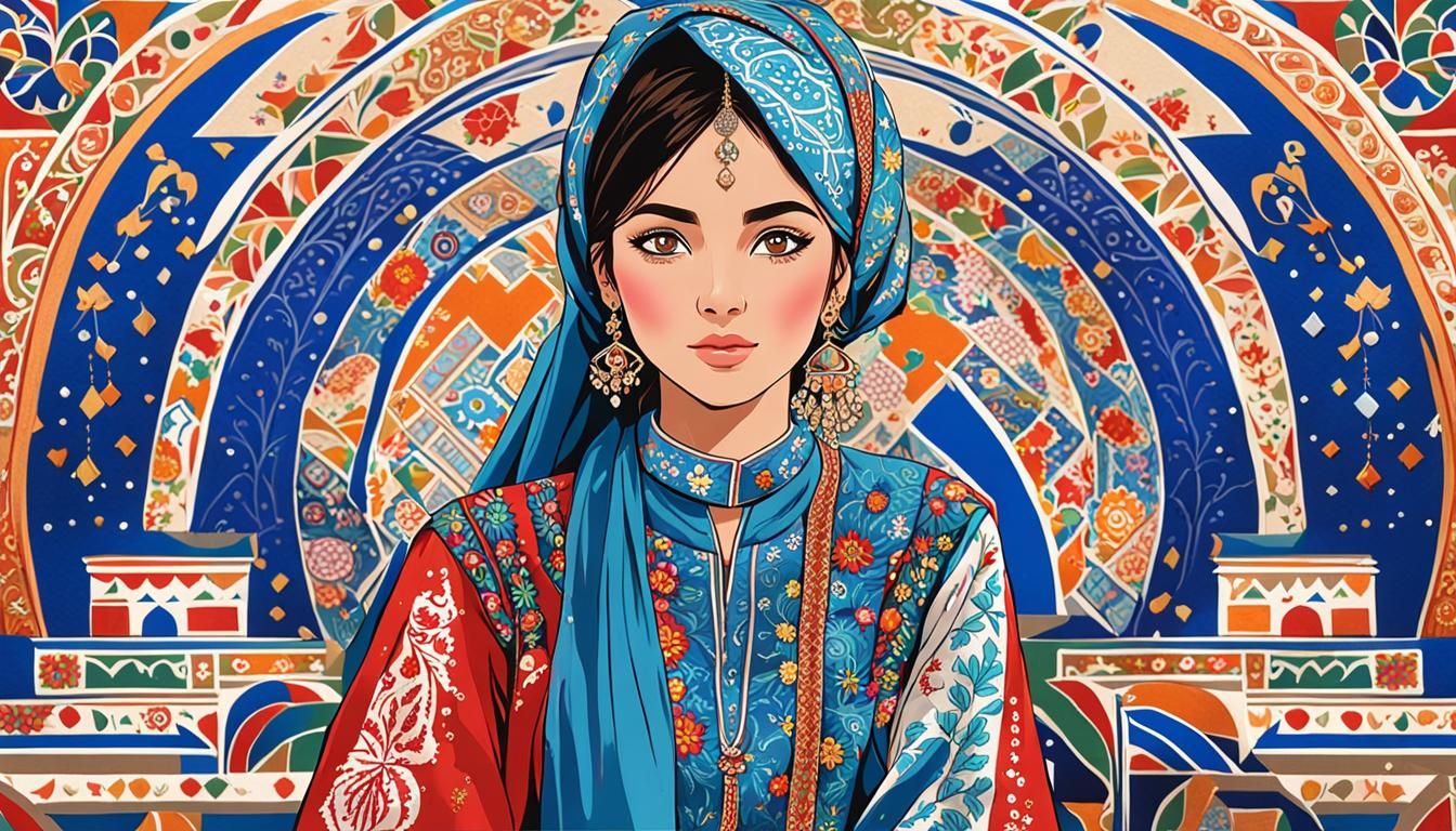 Anime Art: Stunning Uzbek Woman in Traditional Dress