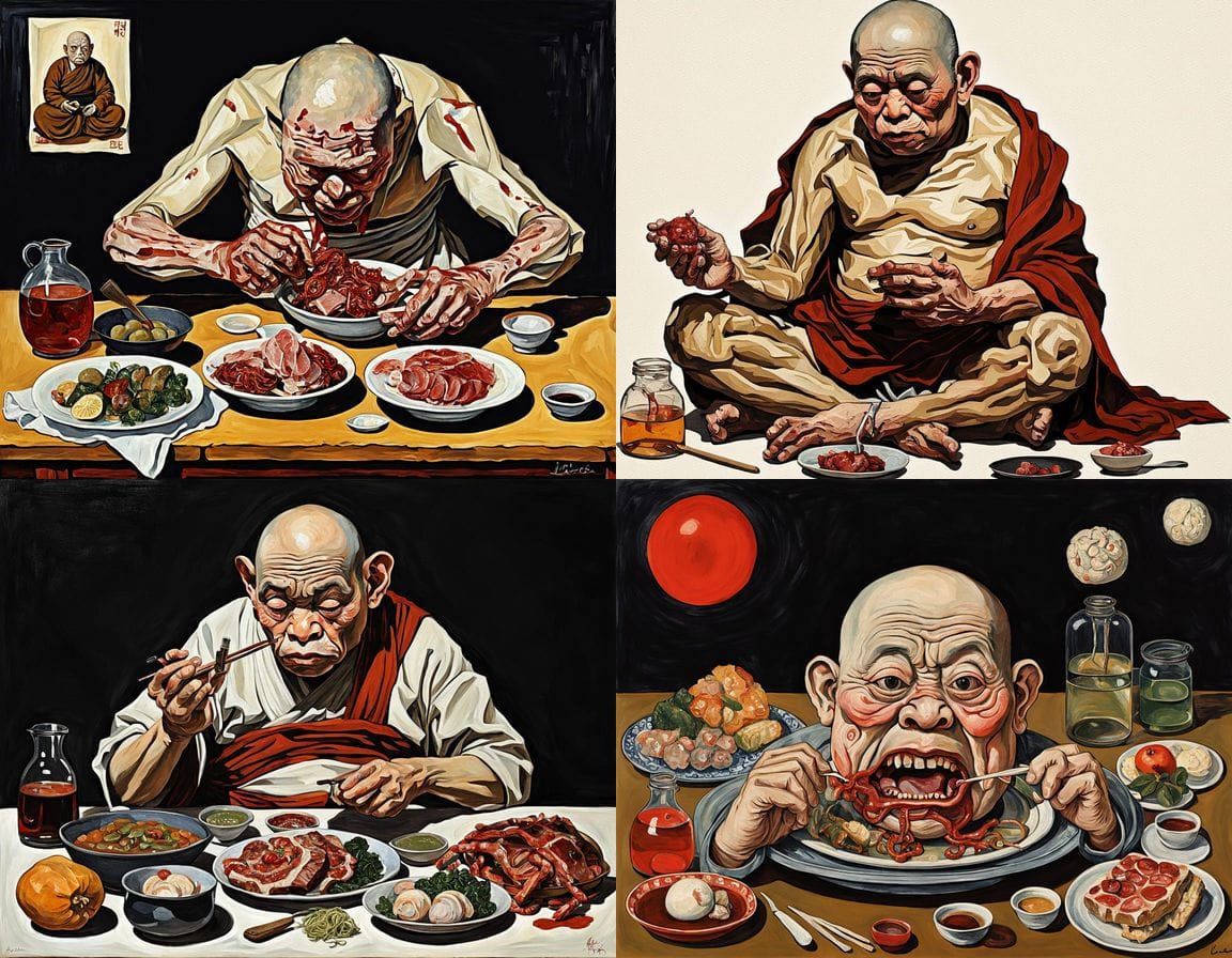 Surreal Horror: Mythical Monk in Ukiyo-e Style