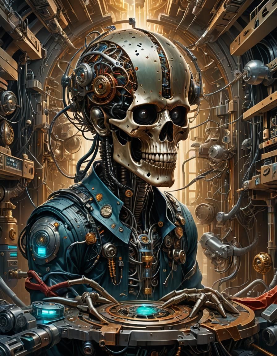 Heavy Metal Skull DJ in Surreal Digital Painting