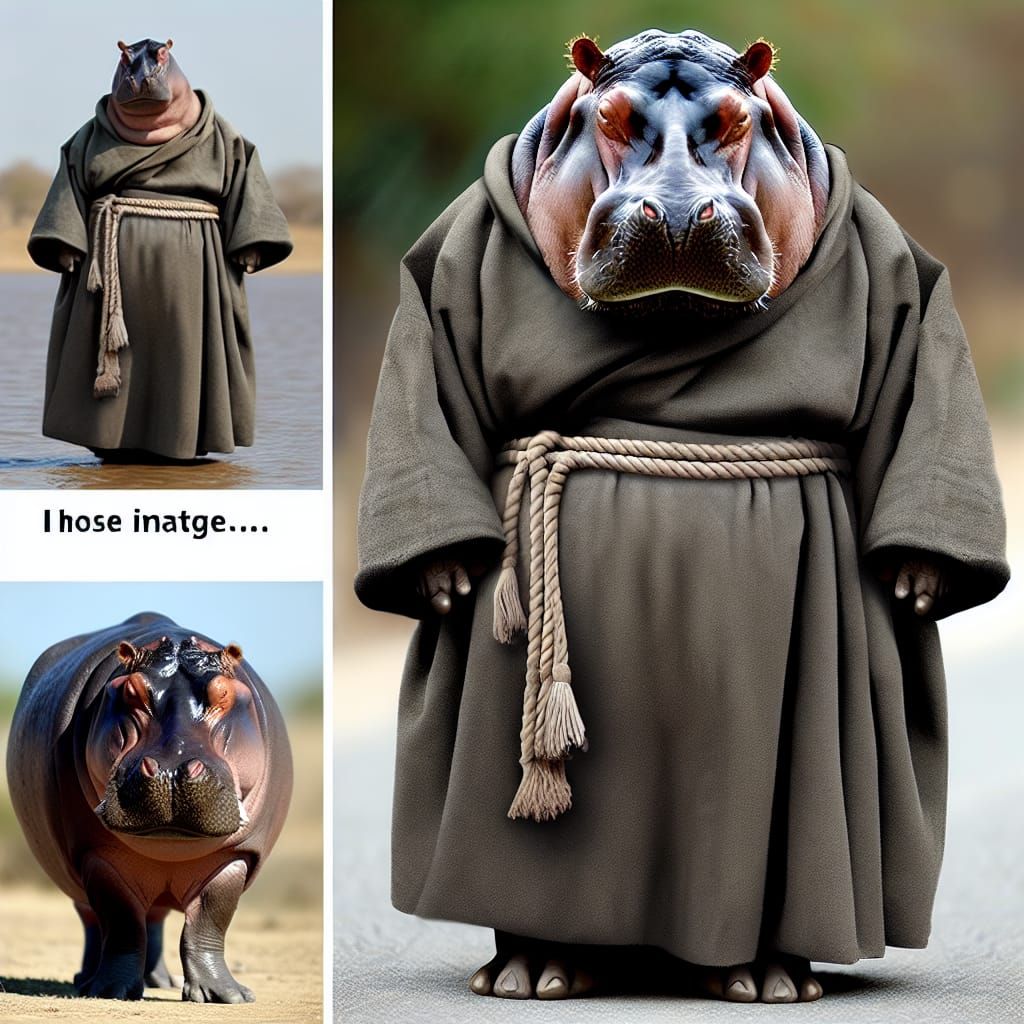Hippo in Monk Outfit: A Humorous Vision