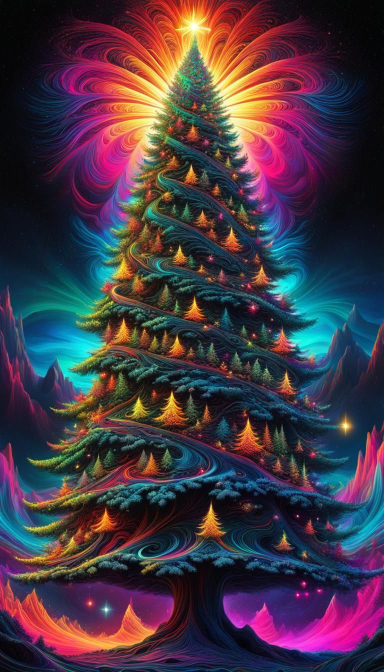 Psychedelic Neon Christmas Tree Artwork