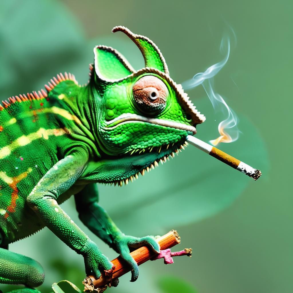 Chameleon Smoking: A Surreal Reptilian Moment
