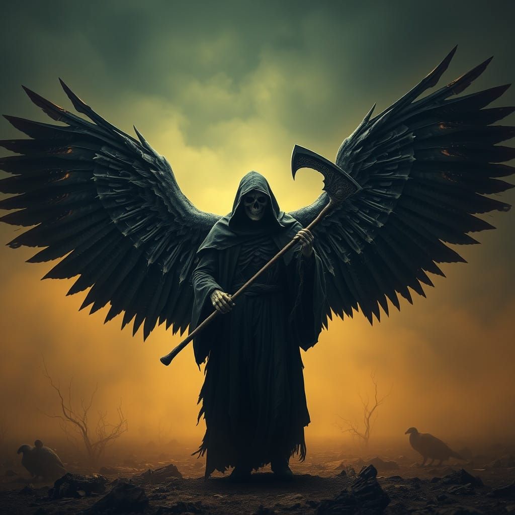 Dark Angel of Death, Reaper with Scythe, in a Haunting, Myst...