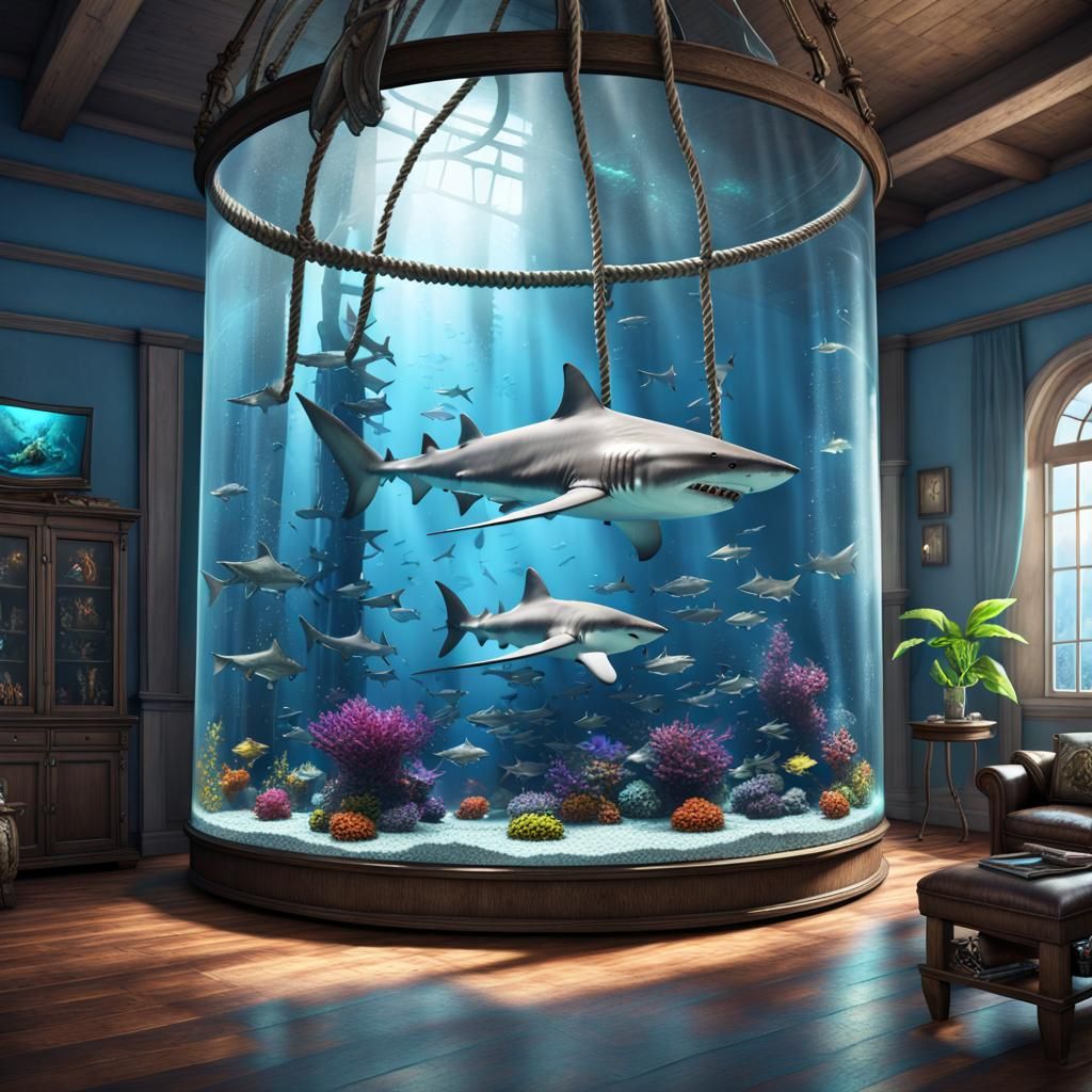 Surreal Shark Aquarium in Detailed Matte Painting