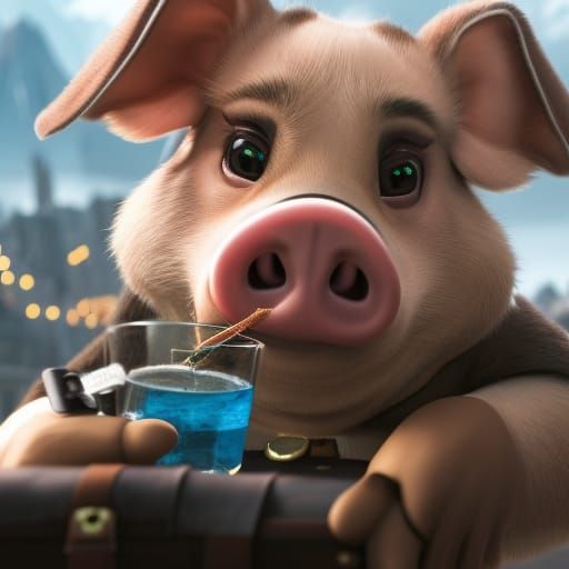Handsome Spy Pig Drinking Scotch: 3D Render