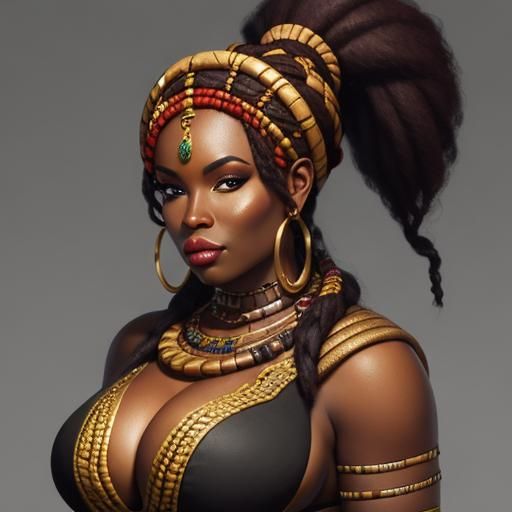 Curvy African barbarian girl portrait