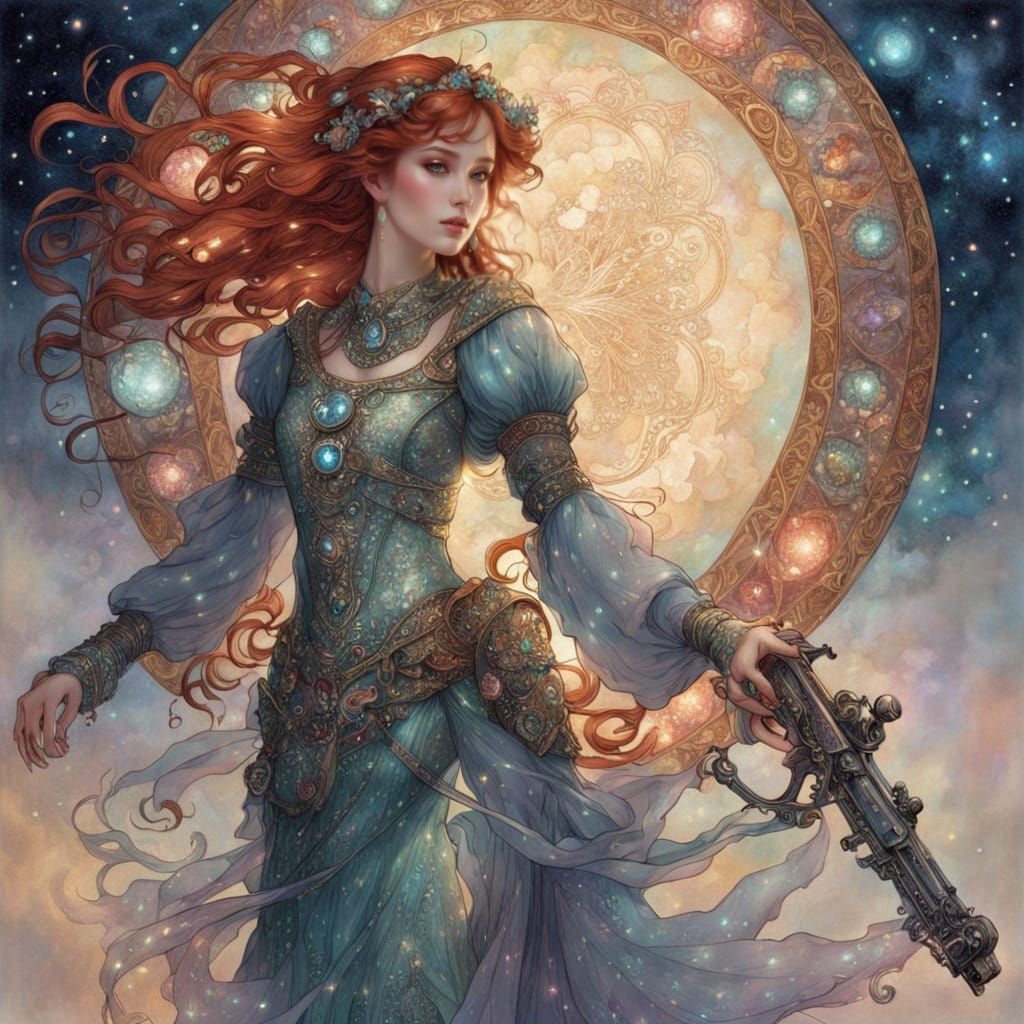 Ethereal Cowgirl with Iridescent Aura and Starlight Glow