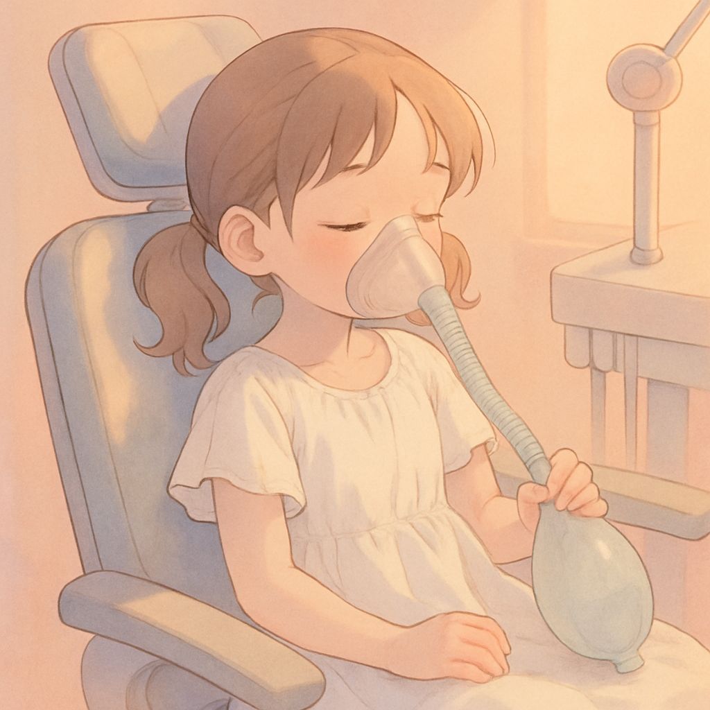 Anime-Style Girl in Dentist Chair Under Calming Anesthesia