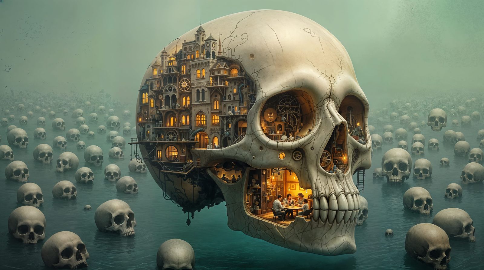 Steampunk Metropolis in a Skull's Hollow