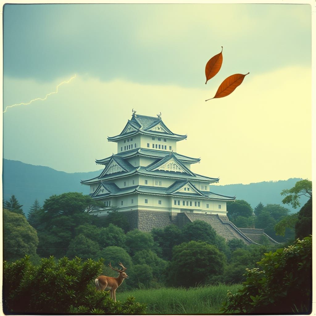 Himeji Castle in Retro Japanese Cinematic Style
