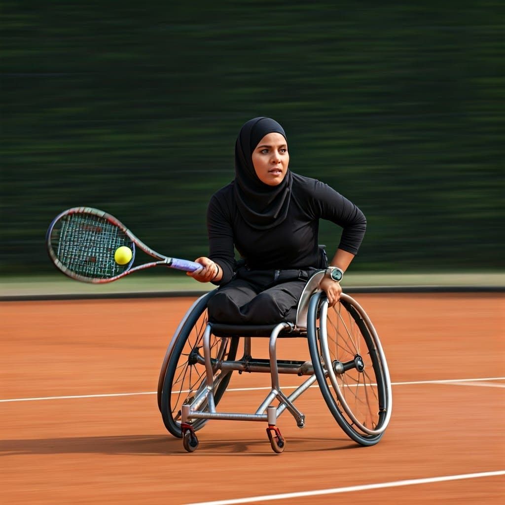 Hijab-Wearing Woman Playing Wheelchair Tennis at Paralympics