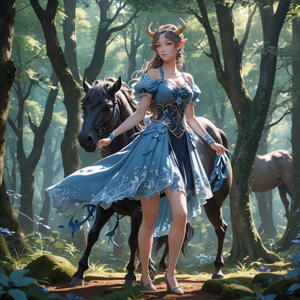 Fantasy Centaur in Blue Dress: 3D Anime Art