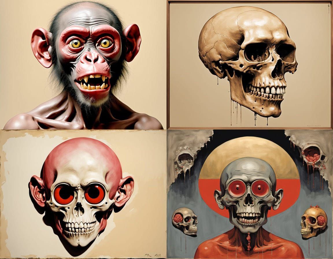 Sumi-e Horror: Baboon Buzzard Lurks with Exposed Organs