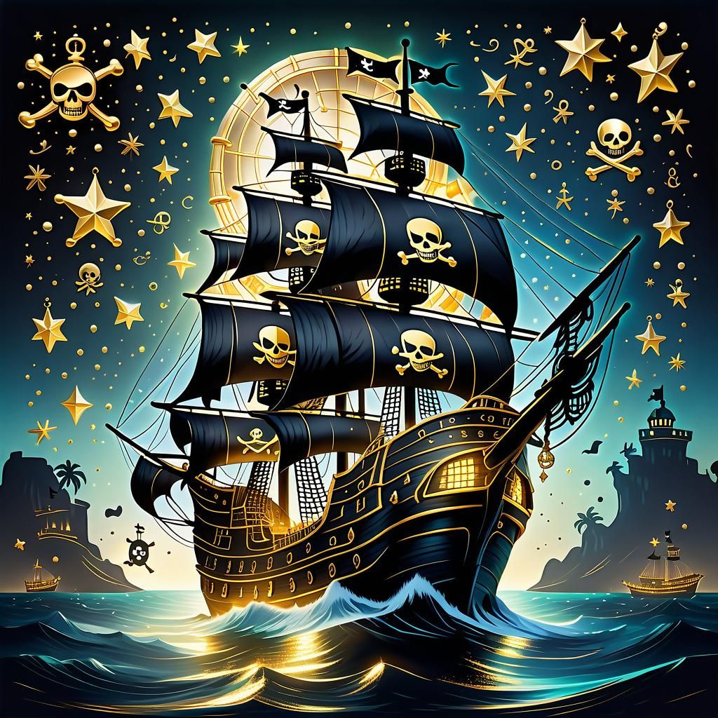 Pirate Ship Shimmers with Gold Stars