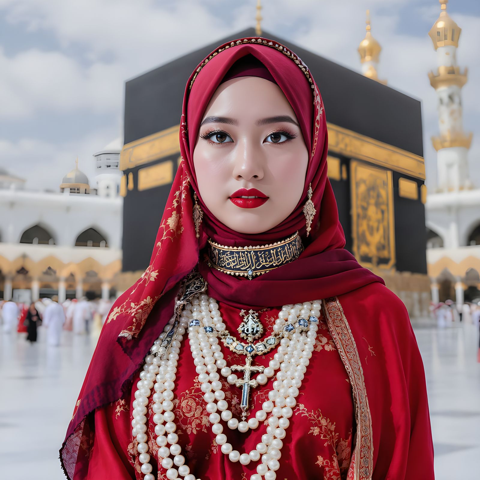 Woman with Pearl Jewelry at the Ka'bah