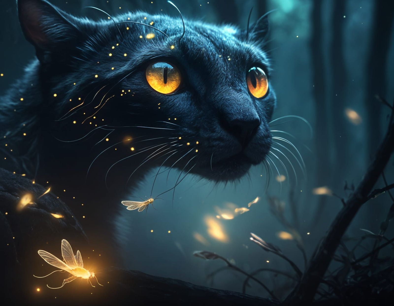 Magical Serpent with Glowing Fireflies Digital Illustration