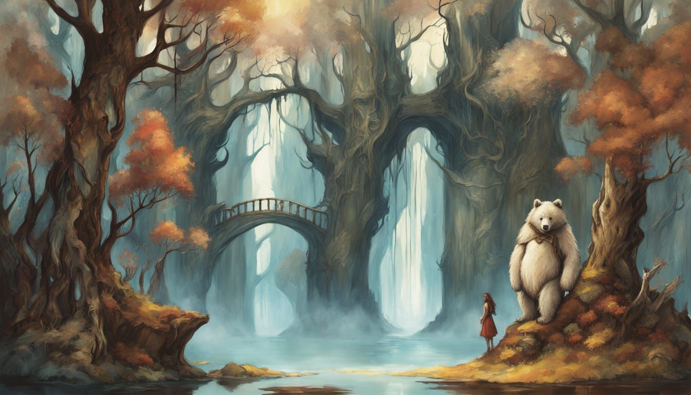 Forest Elf and Bear Companion in Oil Painting Style